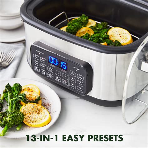 Greenpan Stainless Steel 13 In 1 Air Fryer Slow Cooker And Grill Presets To Steam Saute Broil