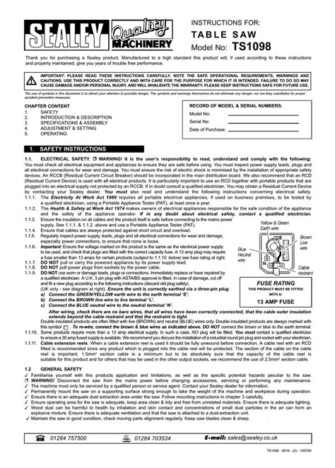 Sealey Ts1098 Instructions Manual Pdf Download Manualslib