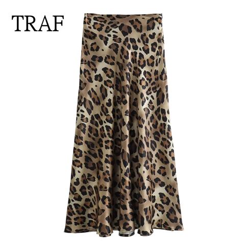 Traf Faldas Con Estampado De Leopardo Para Mujer Falda Larga Vintage