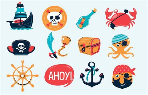 Set Of Cute Pirate Icon 3332226 Vector Art At Vecteezy