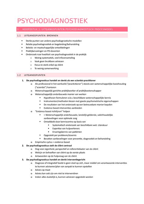 Psychodiagnostiek Samenvatting PSYCHODIAGNOSTIEK 1 HOOFDSTUK 1