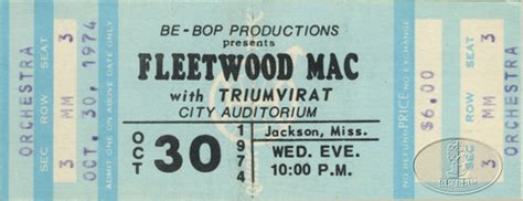 Fleetwood Mac 1974 Unused Concert Ticket Triumvirat Ebay