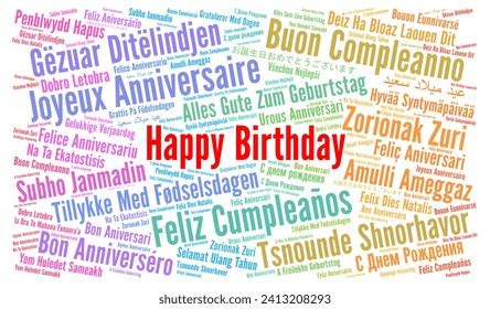 Happy Birthday Different Languages Word Cloud Stock Illustration