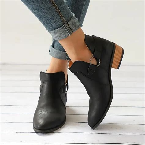 Size 36 42 Autumn Winter Women Boots Casual Ladies Shoes Martin Boots Pu Leather Ankle Boots