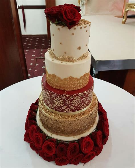 Gold And Red Wedding Cake