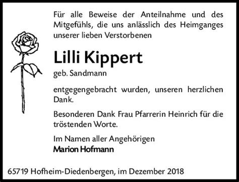 Traueranzeigen Von Lilli Kippert Vrm Trauer De