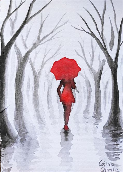 Woman With Red Umbrella Painting By Chirila Corina Fine Art America