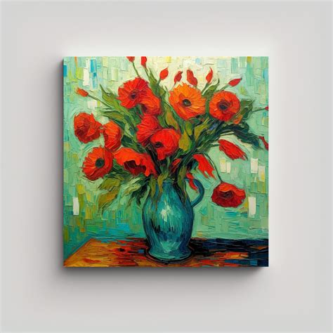 Cuadro Decorativo Estilo Estilo Leo Van Gogh Flores Rojas Y Hojas