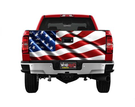 Tailgate Wrap Satin American Flag Waving Pickup Truck Graphics Truck Decal Stickers