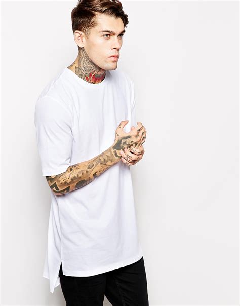 Asos Super Longline T Shirt With Stepped Hem Skater Fit In White For