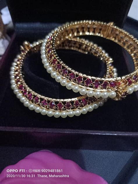 Traditional Maharashtrian Kalyani Moti Tode Pearl Bangles Pair Gold