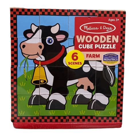 Melissa Doug Toys Melissa Doug Farm Wooden Cube Puzzle Wstorage