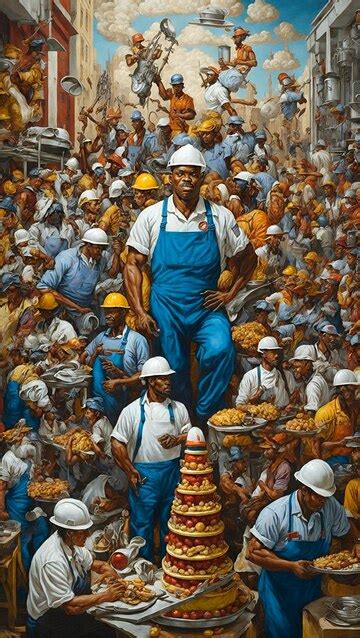 premium ai image  painting   man surrounded   crowd  workers