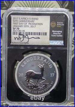 2017 S Africa 1oz Silver KRUGERRAND 50th Anniversary FDOI Tsehlo NGC