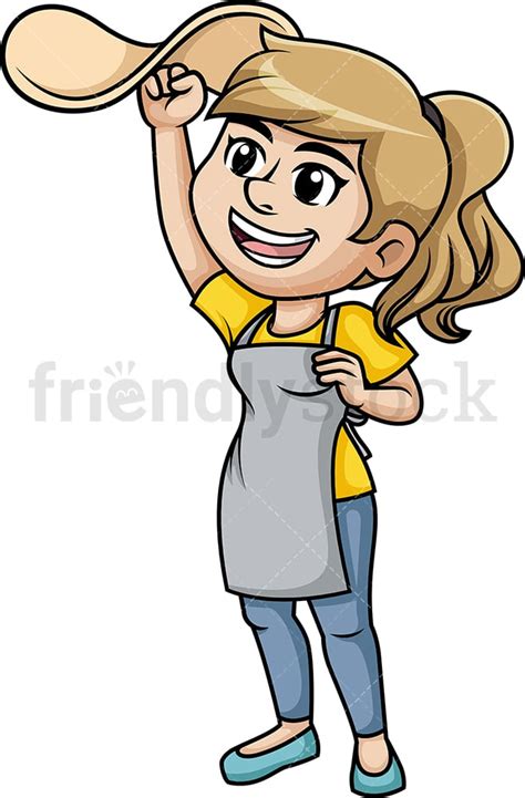 Woman Tossing Pizza Dough Cartoon Vector Clipart Friendlystock