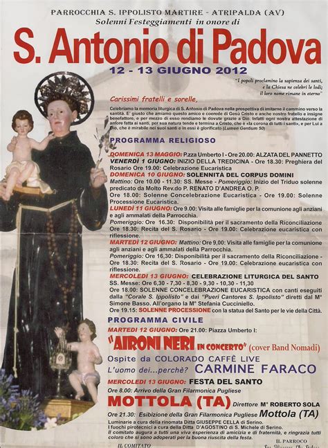 Atripalda News Cultura Festeggiamenti SantAntonio Da Padova Ecco