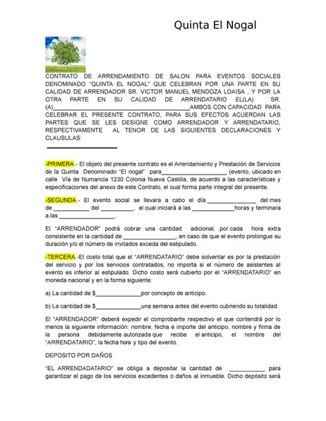 Contrato De Arrendamiento Quinta El Nogal Contrato De Arrendamiento