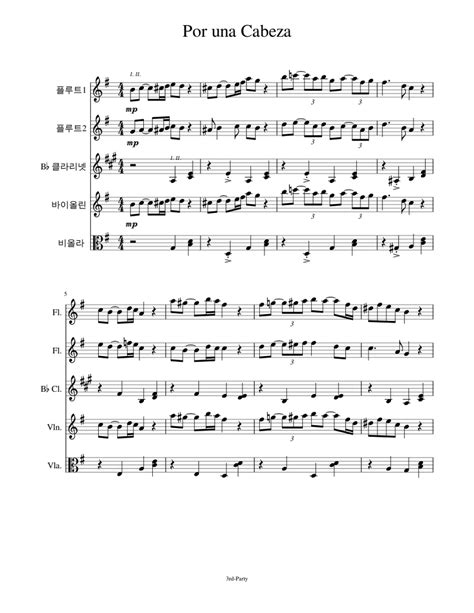 Por Una Cabeza 3rdparty Sheet Music For Violin Flute Clarinet In B Flat Viola Mixed