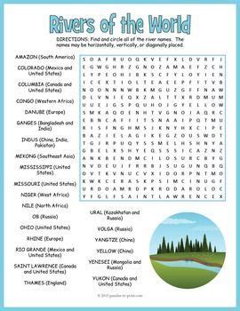 Rivers Of The World Geography Word Search Puzzle Worksheet Activity