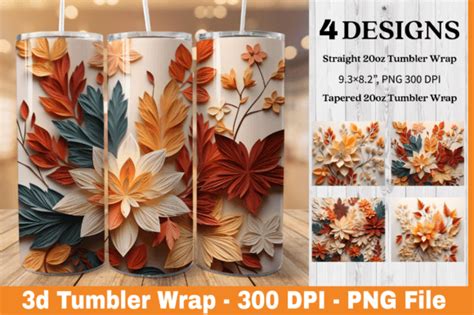 Fall Leaf Autumn Floral Tumbler Wrap Graphic By Danishgraphics