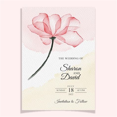 Plantilla De Invitación De Boda Con Decoración De Flores Y Hojas De Rosas De Acuarela Vector