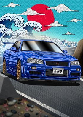 Skyline GTR R34 Kanagawa Poster By Navin Guyvit Displate