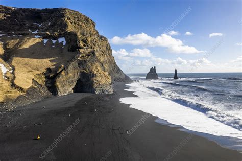 Aerial View Of Reynisfjara Black Sand Beach Iceland Stock Image