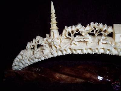 Antique 1930 Ornate Carved Ivory Tusk Carving w Stand | #46080175