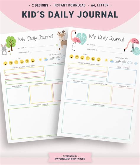 Kids Daily Journal Printable Journal for Kids Diary for | Etsy