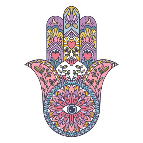 Fatima Hand Colored Indian Symbol Khamsa Sacred Eastern Sign Good