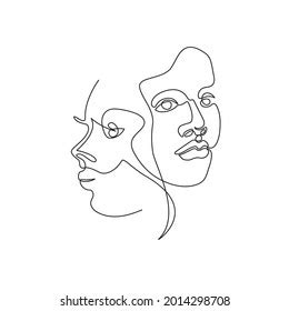 Two Female Faces Drawn One Line Stock Vector Royalty Free 2014298708