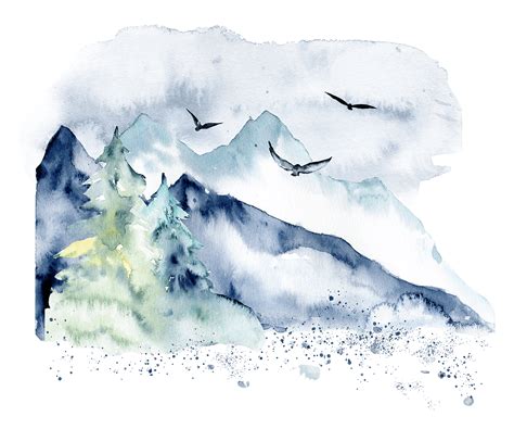 Forest and mountains watercolor painting. on Behance