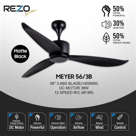 Rezo Meyer Ceiling Fan 56 3B 3 Blades Ceiling Fan With Remote Control