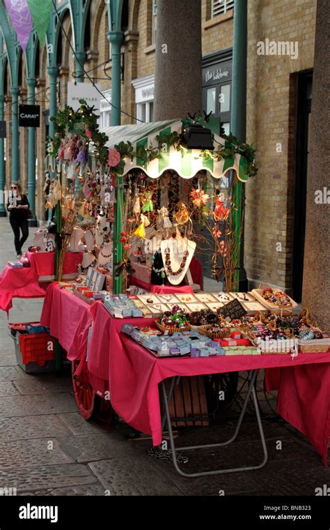 Jewellery stall at Covent Garden Market London July 2010 Stock Photo ...