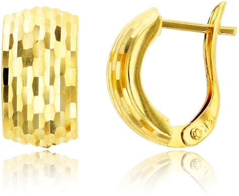 Diamond Cut Wide Huggie Hoop Earrings W Leverback Solid Real 14k Yellow Gold Ebay