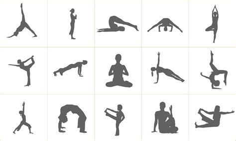 Set Of Vector Icons Of Woman Doing Yoga Exercises Silhouettes Of