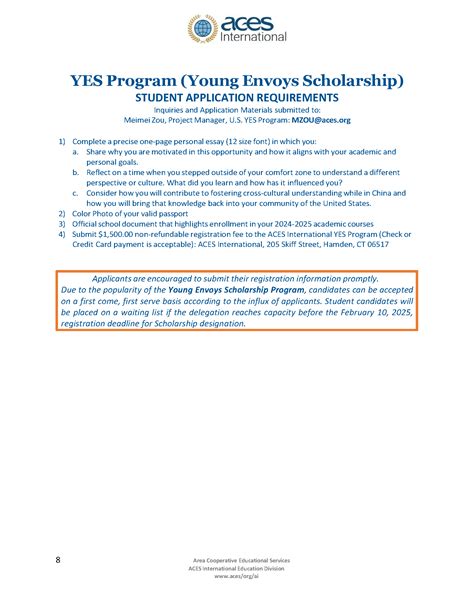 Young Envoys Scholarship (YES) Program Itinerary - ACES