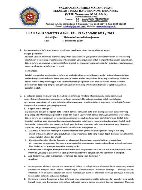 Soal Uas Sistem Informasi Manajemen Pdf