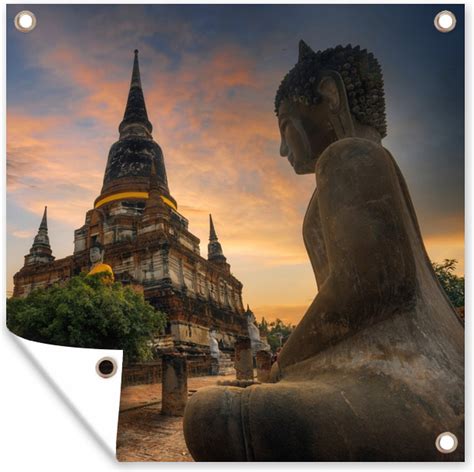 Tuinposters Tempel Zonsondergang Boeddha Beelden Buddha X