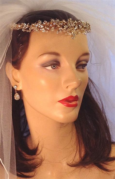 Gold Plated Bridal Forehead Band Bridal Tiara Rhinestone Etsy