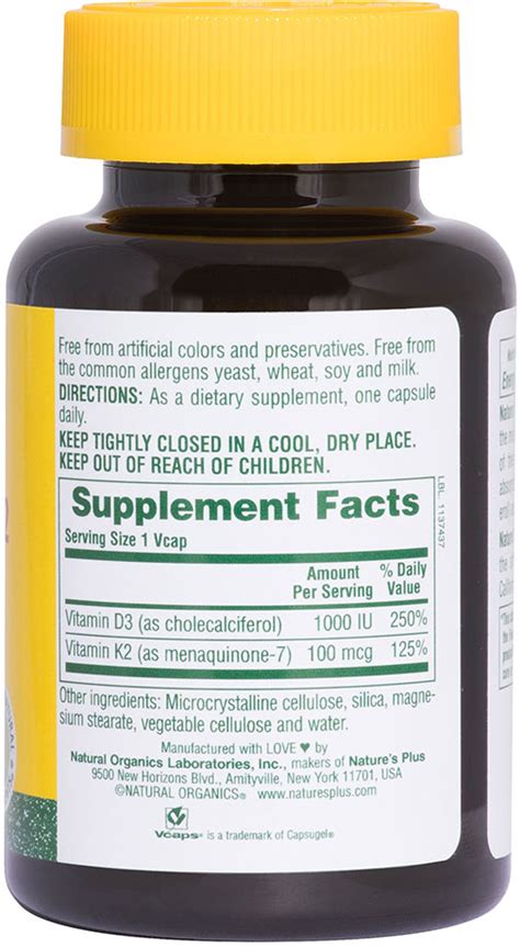 Nature S Plus Vitamin D3 1000 Iu Vitamin K2 100 Mcg 90 Vcaps