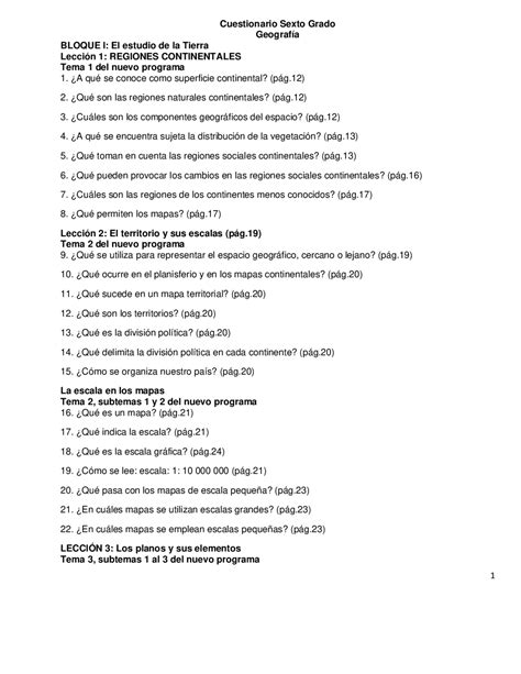 cuestionario de sexto grado geografia Exámenes de Geografía Docsity