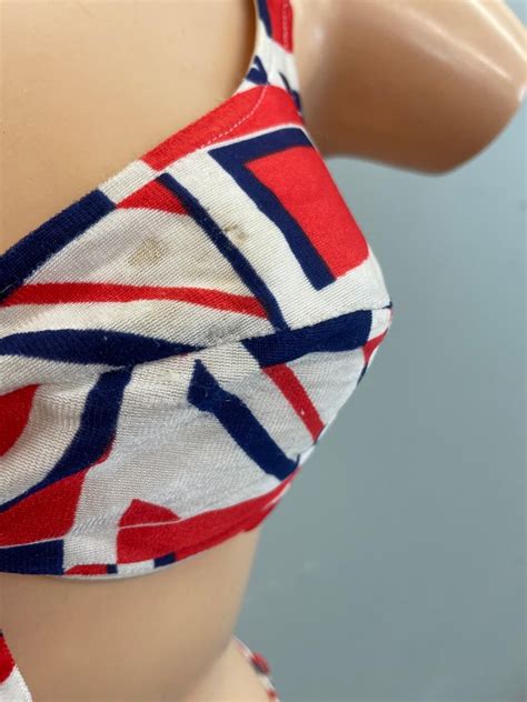 Vtg S Abstract Pop Art Bikini Red White Blue Na Gem