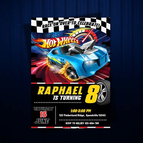 Invitación editable de Hot Wheels Hot Wheels permite correr plantilla editable Hot Wheels