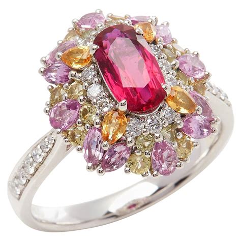 Platinum Ruby Diamond And Pink Sapphire Cluster Ring For Sale At 1stdibs