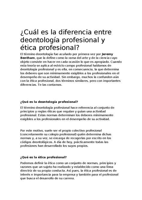 Etica Profesional Deontologi Cu L Es La Diferencia Entre Deontolog A