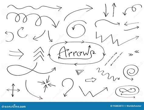 Handdrawn Doodle Arrows Icon Set Hand Drawn Black Arrow Sketch Sign