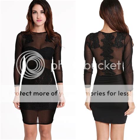 Sexy Women Bandage Bodycon Lace Evening Party Cocktail Mini Dress Sheer