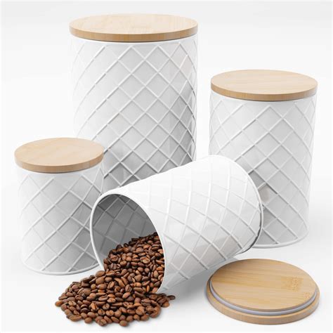 Pebble Stem White Metal Canister Sets For Kitchen Counter Kitchen