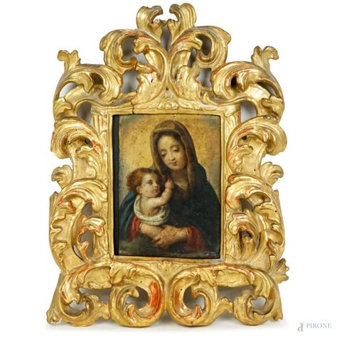 Pittore Del XVIII Secolo Madonna Col Bambino Olio Su Rame Cm 18 2x13